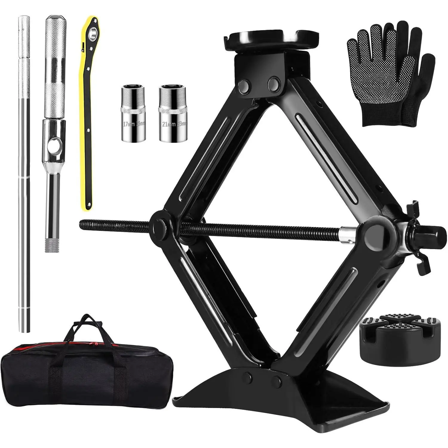 Universal 2.5T (5512 lbs Capacity) Scissor Car Jack Kit - 1 Kit Automotive Tire Inflator, Tire Inflation Tool, Car Repair Tool with Rubber Pad, Upgraded Cross Wrench, Portable SUV/MPV Replacement