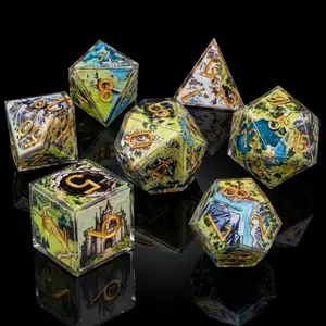 2026 New Treasure Map Resin Dice Set, Creative Multifaceted Dnd Role-Playing Dice, Adventure Theme Rpg Tabletop Game Dice