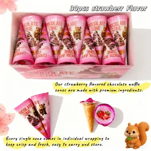 Strawberry Flavor Waffle Cone Biscuits 8.4 Ounces Boxed Chocolate Milk with Mini Waffle Mantou 30 PCS Pack Snack Sweet Silky Taste Crispy Texture Rich Aroma Cookie