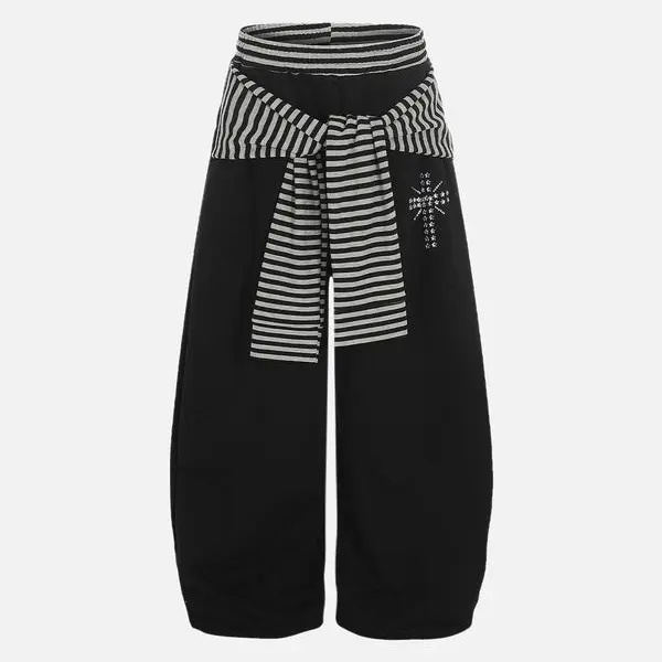 AELFRIC EDEN Women's Comfy Loose-Fitting Casual Pants - Soft Cotton Baggy Sweatpants with Plaid Layered Streetwear Design, Curved Relaxed Barrel Leg, Stripe Detail, All Seasons Wear