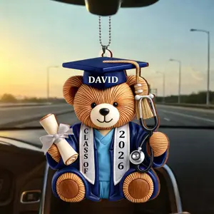 RodyThread Class Of Graduation Bear Ornament, Car Hanging Ornament, Gift For Nurse Keychain For Men Women Graduates Cute Commemorative Preppy Brown Blue Printed Acrylic Nursing School Grad RN BSN Personalized Rearview Mirror Decor Accessories