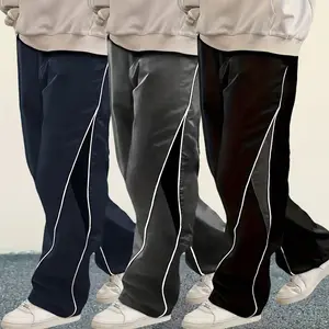 Men's 3-Pack Casual Athletic Joggers - Adjustable Drawstring Waist, Loose Fit, Non-Stretch Fabric, Pockets, Baggy Pants, Ideal for Spring/Fall, Parachute Jogging Bottoms