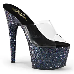 Women's 7-in High Heel Stiletto Footwear, ADORE-701LG Black Glitter Platform Heels
