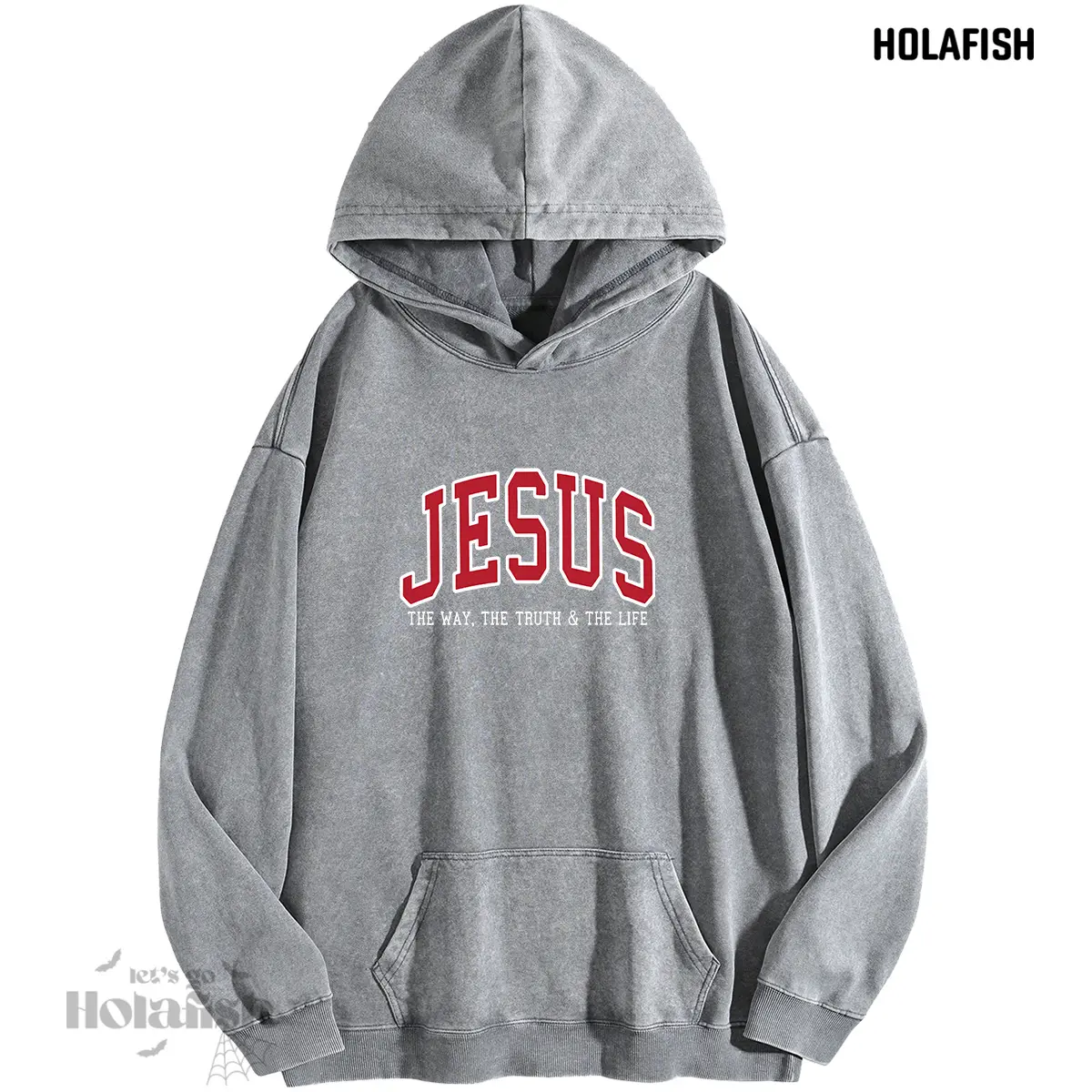 Holafish Acid Vintage Washed Hoodie Womens Easy Fit Straight Streetwear Cotton Graphic Sweatshirt For Summer 2026 City Walk Soft Light Womens Hooded Tops