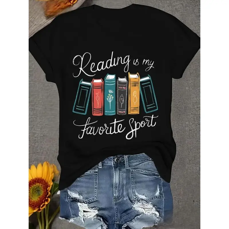 [ Cotton] Literary - Inspired Fashion T - Shirt: Make A Playful Statement With Book - Themed Typography Women'S Crewneck Crop Workout Tee Top Crew Neck Crop Top Cotton  On Golf Gift T-Shirt For Men And Women
