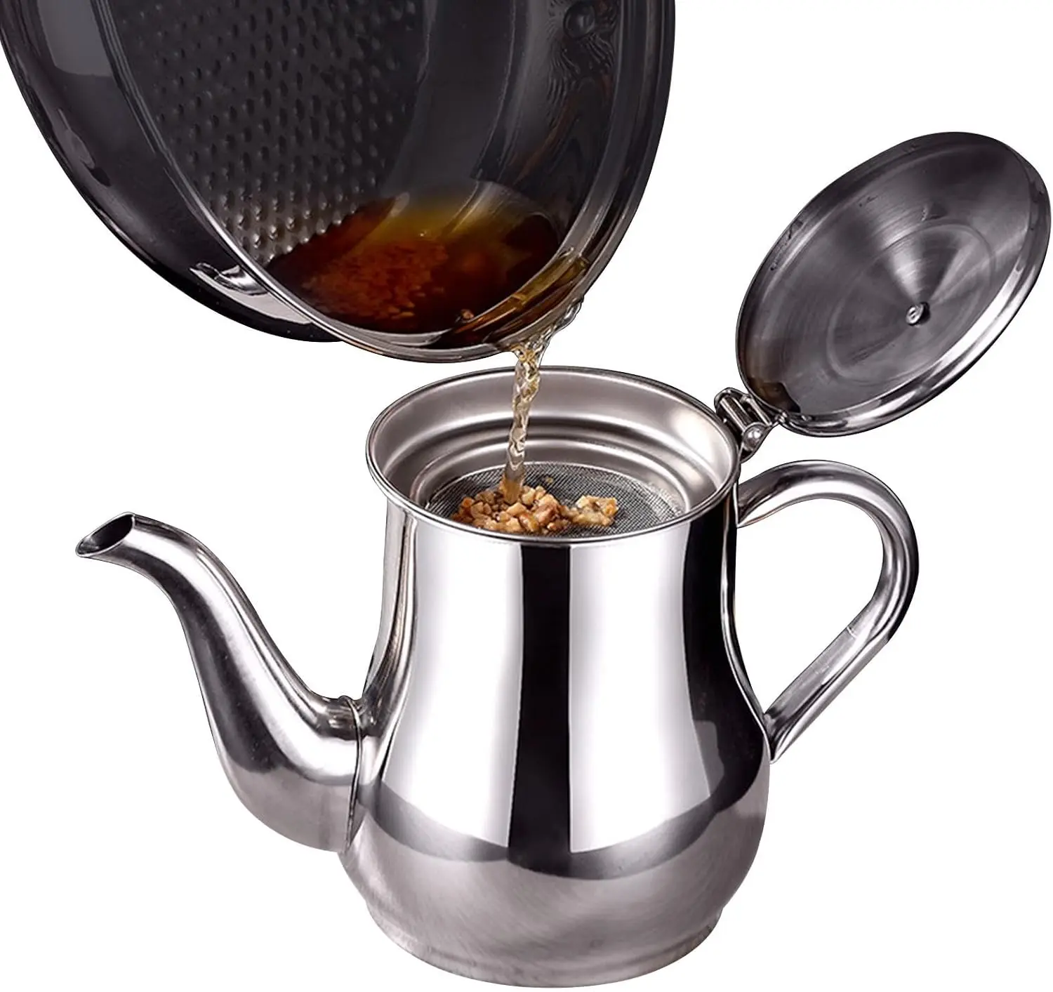 Stainless Steel Oil Strainer Pot with Filter Mesh - Kitchen Oil Dispenser & Storage Can for Home Cooking Frying Grease, Dispensers