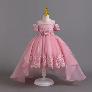 Sequins Kids Clothes 166 Pink Applique Embroidered Princess Ball Gown Frock Children Formal Pageant Prom Cocktail Dress Flower Girls 3-9Y