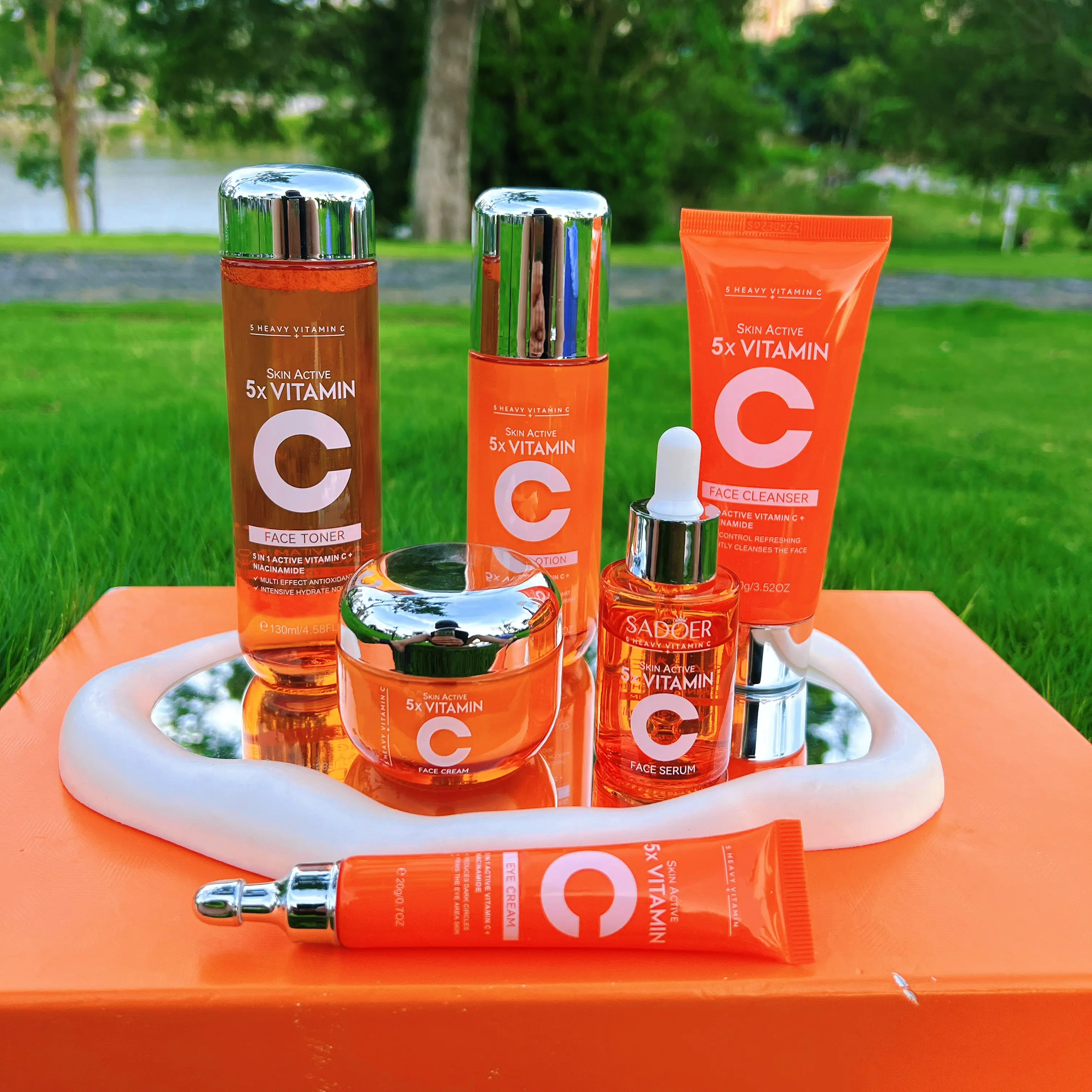 5X Vitamin C Facial Care Kit - Travel Size Skincare Set with Cleanser, Toner, Face Serum, Cream, Eye Cream for Gentle Cleansing, Daily Hydration Cleansing Moisturizing Moisturizer Hydrate