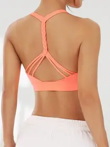 Solid Backless Sports Bra in Burnt Orange for Summer Hiking & Outdoor Activities Medium Support Wireless with Removable Padding