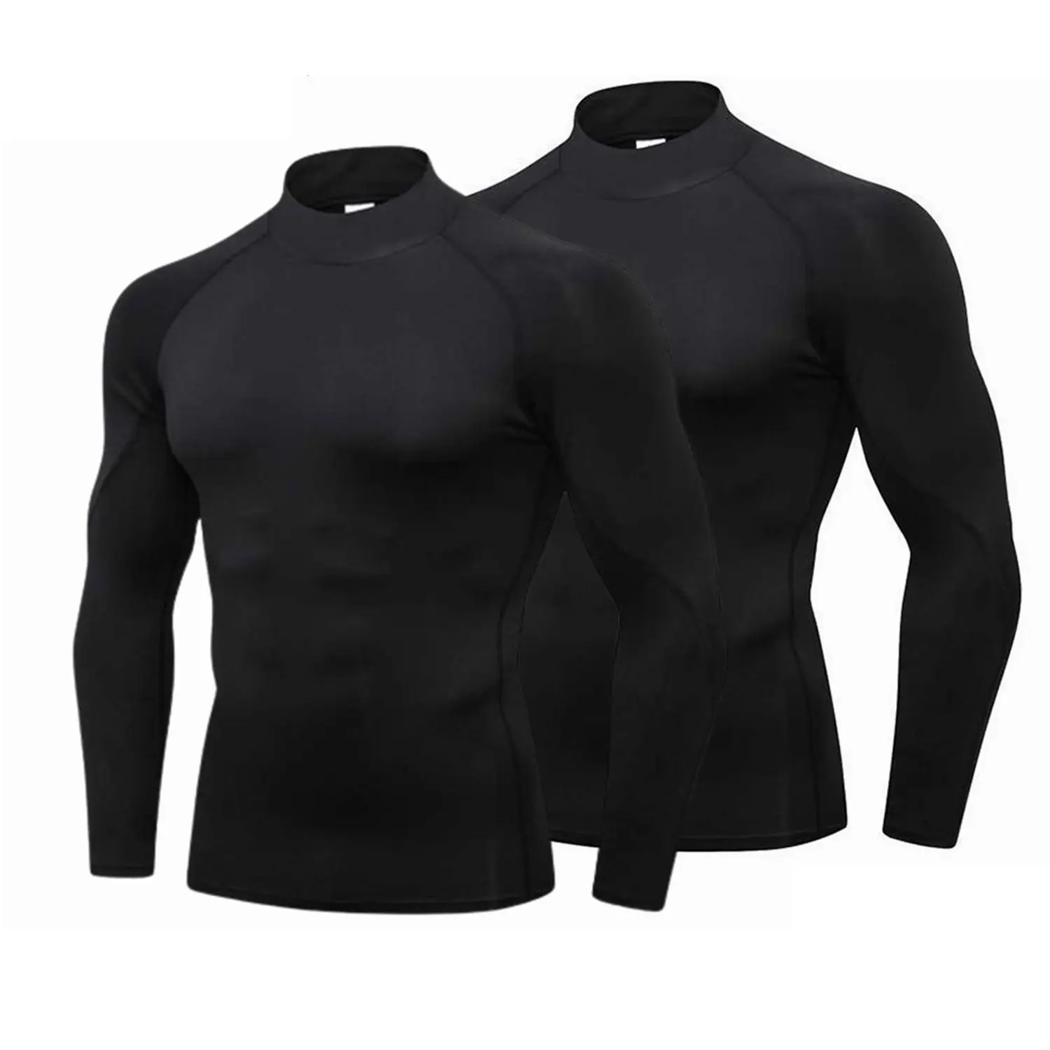 Men's Quick-Drying Breathable Athletics Turtleneck Base Layer - Elastic Gym Top for Running, Soccer Training, Gym Athletic Clothes, Quick Drying Top, Polyester, Male, Biking, Tight Fit, Long Sleeve, Mesh Vents, Gym Sports