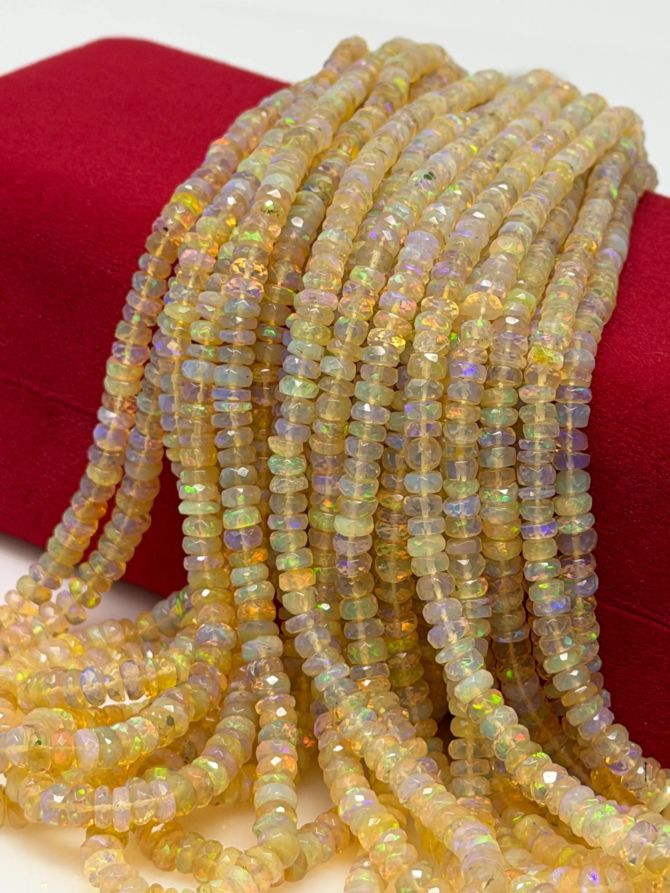 Ethiopian Opal Beads, Natural Ethiopian Welo Opal Beads, Faceted Rondelle Opal Beads 3.5–4.5mm, Multi Fire Gemstone Beads, 16" Strand