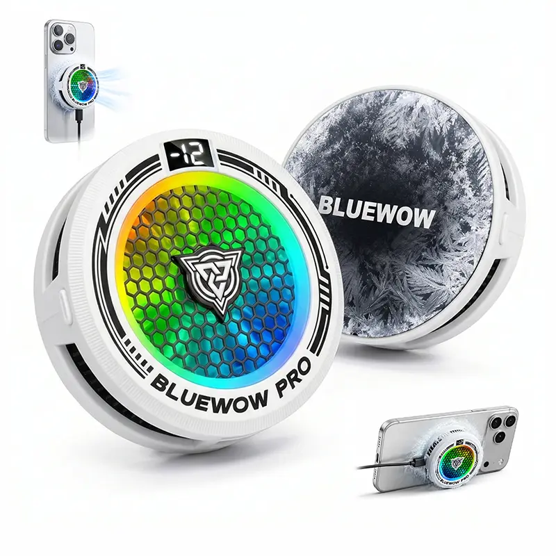 BlueWow X109 Pro Magnetic Phone Cooler, Quiet USB Smart Temp Control Fan | Universal MagSafe & clip fit, rapid heat drop for lag-free gaming, streaming, and photography