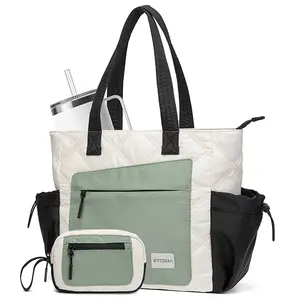 Tote Bag for Women, Large Puffer Tote Bag with Cup Holders, Lightweight Work Travel Nurse Shoulder Bag Handbag