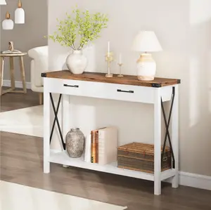 Entryway Table with 2 Drawers, 43'' Farmhouse Wood Console Sofa Table, Hallway Display Table with Storage Shelf, Industrial Foyer Table