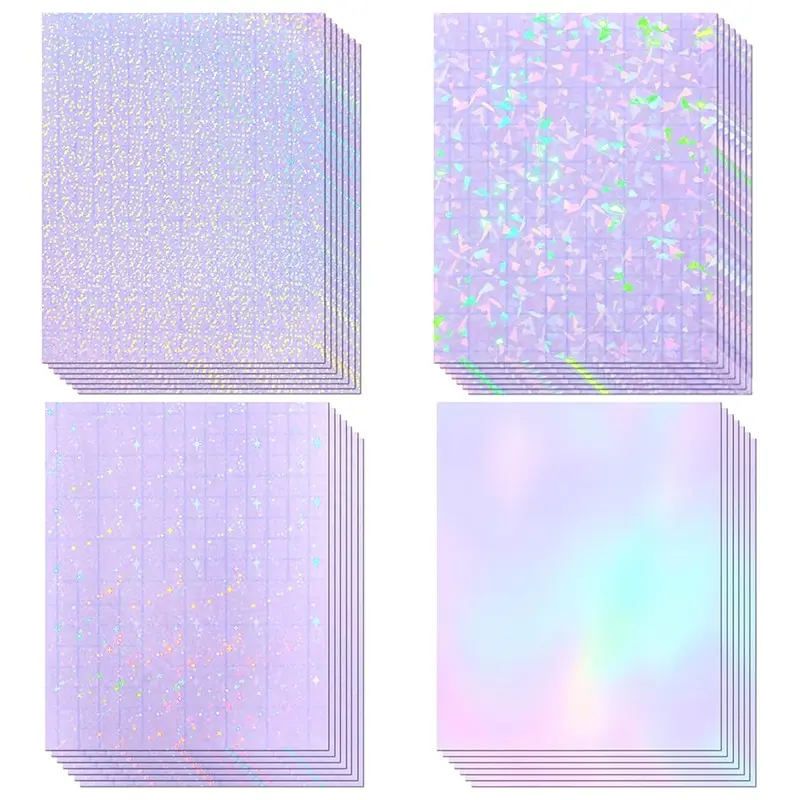 36 Sheets Transparent Holographic Laminating Film, Self-Adhesive Vinyl Stickers, Adhesive Decals, 8.5x11 Inches, Waterproof, DIY Crafts, Photos