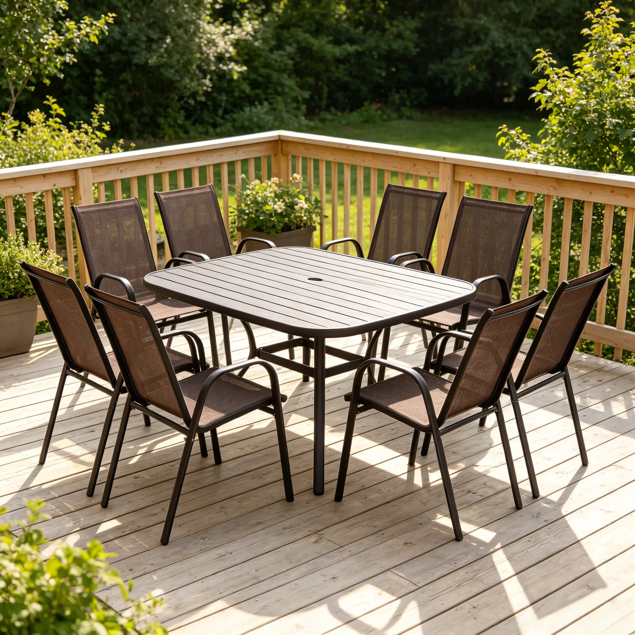 8-Piece Outdoor Patio Chairs Set - 2-Pack Garden Chairs with Breathable Textilene Fabric, Armrests, High Backrests, Space-Saving Design for Pool, Beach
