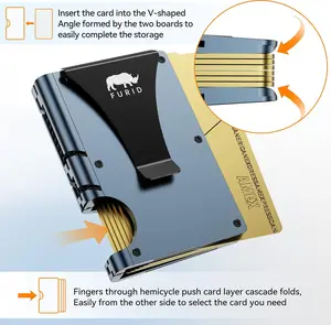 furid Slim Card Wallet for Men: Minimalist Metal Wallet with Money Clip - RFID Front Pocket Credit Card Holder for Work Business Travel - Gift for Father Husband Male Friend