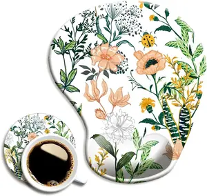Ergonomic Mouse Pad with Wrist Support Cute Floral Design Non-Slip PU Base for Home Office Working Studying Easy Typing & Pain Relief