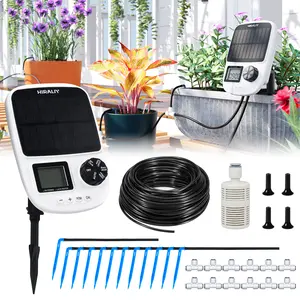HIRALIY Solar Automatic Drip Irrigation System, Solar Powered Watering Device with Timer for Pots Plants, Drip Emitter Stake or Pressure Balanced Drippers, with USB Port, for Indoor & outdoor Irrigation Kit