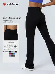 Sodalemon Women's Fashion Solid Color Yoga Pants, High Waisted Elastic Tummy Control, Suitable for Yoga Pilates Fitness, Comfortable Casual Flare Leggings