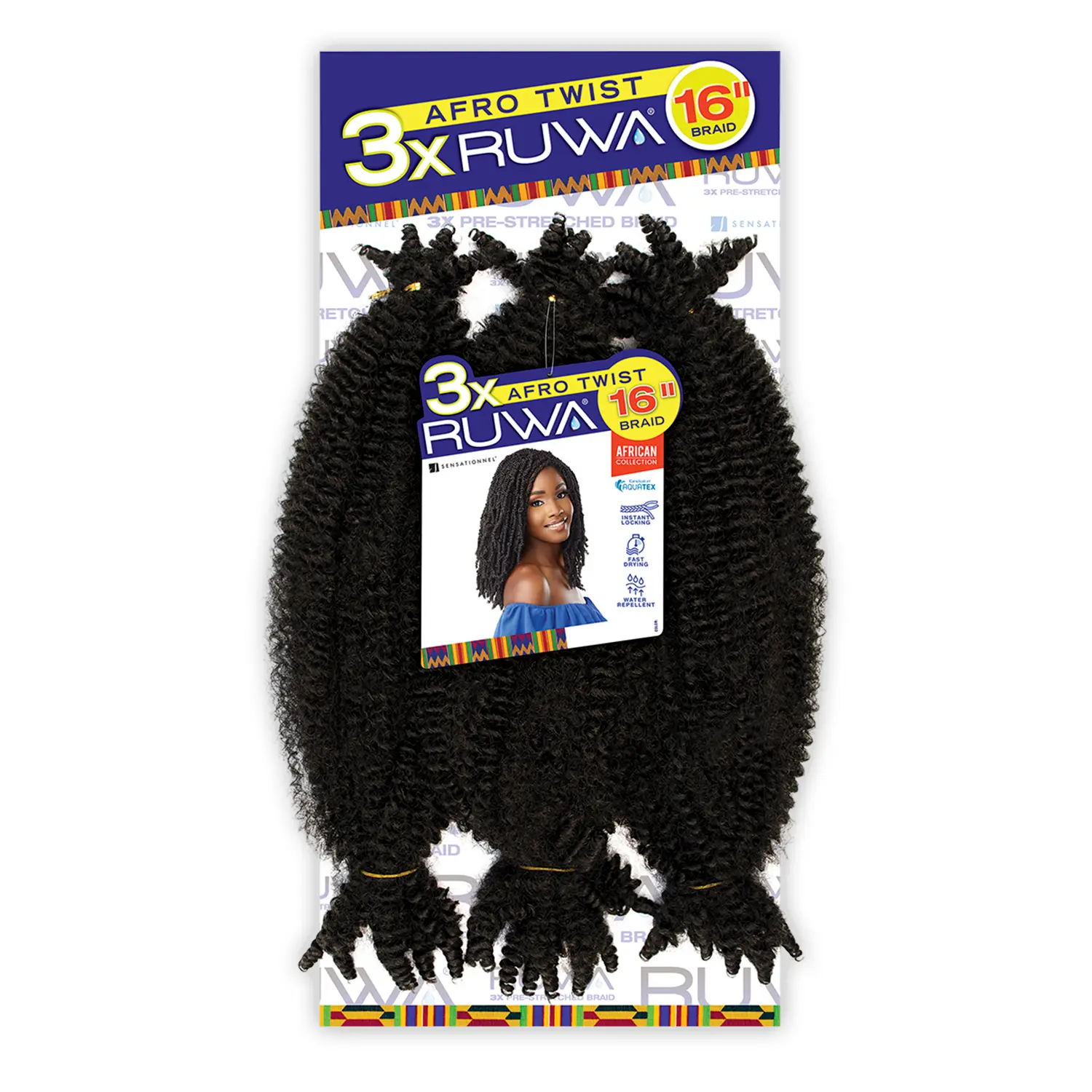 Sensationnel X-pression Ruwa 3X Pre-Stretched Synthetic Braiding Hair, 16in Afro Curly Twist, Water Repellent AQUATEX Fiber, Lightweight Afro Curly Braided Hair Extensions, 16 Inch, Pre-Stretched Afro Curly Twist