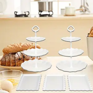 5Piece Cake Stand Set Cake Stand White Plastic Dessert Table Display Set with 2 Large 3-Tier Cupcake Stands 3 Appetizer Trays Perfect for Wedding Birthday Tea Party