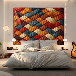 Colorful Braided Yarn Print Tapestry, Textured Woven Rope Pattern Wall Hanging, Warm Rustic Knit Art Tapestries, Soft Durable Fabric Wall Decor Tapestry for Cozy Spaces, Ideal Gift for Knitting & Craft Enthusiasts