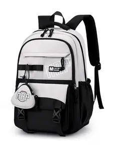 Block Student Backpack, Large Capacity School Bag, Multi-Compartment, Letter Print, Lightweight, Casual Commute Laptop Bag, Laptop Backpacks, Backpacks For School