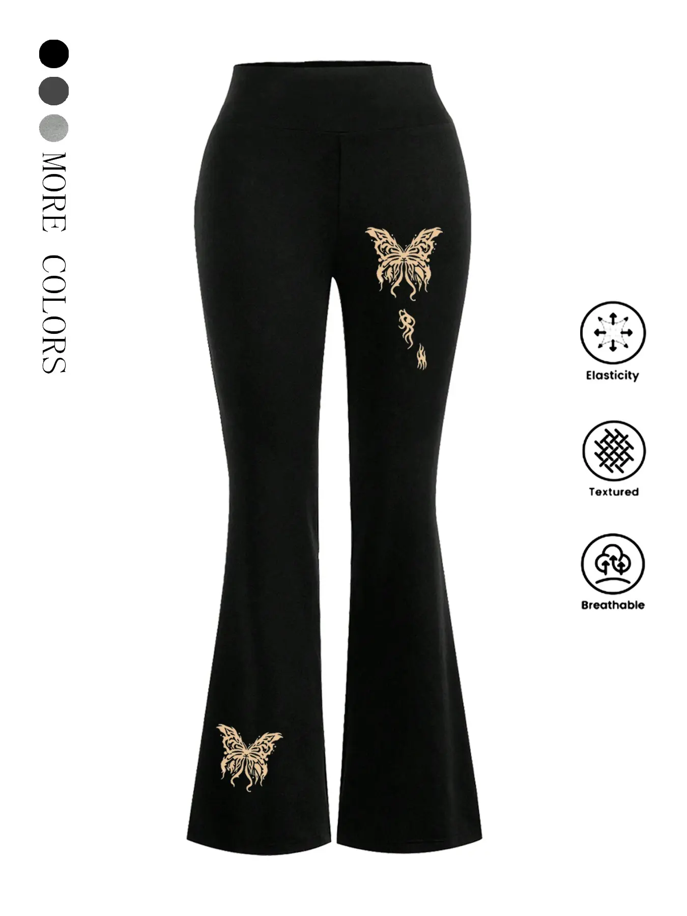 Women's Butterfly Print High Waisted Bell Bottom Pants, Slim Fit Y2K Style, Casual Summer Fashion
