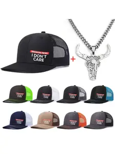 Unisex Baseball Cap & Bull Head Necklace Set, Casual Fitted Design, All-Season Wear, Adjustable Trucker Style, Perfect Christmas Gift, Adjustable Trucker Hat