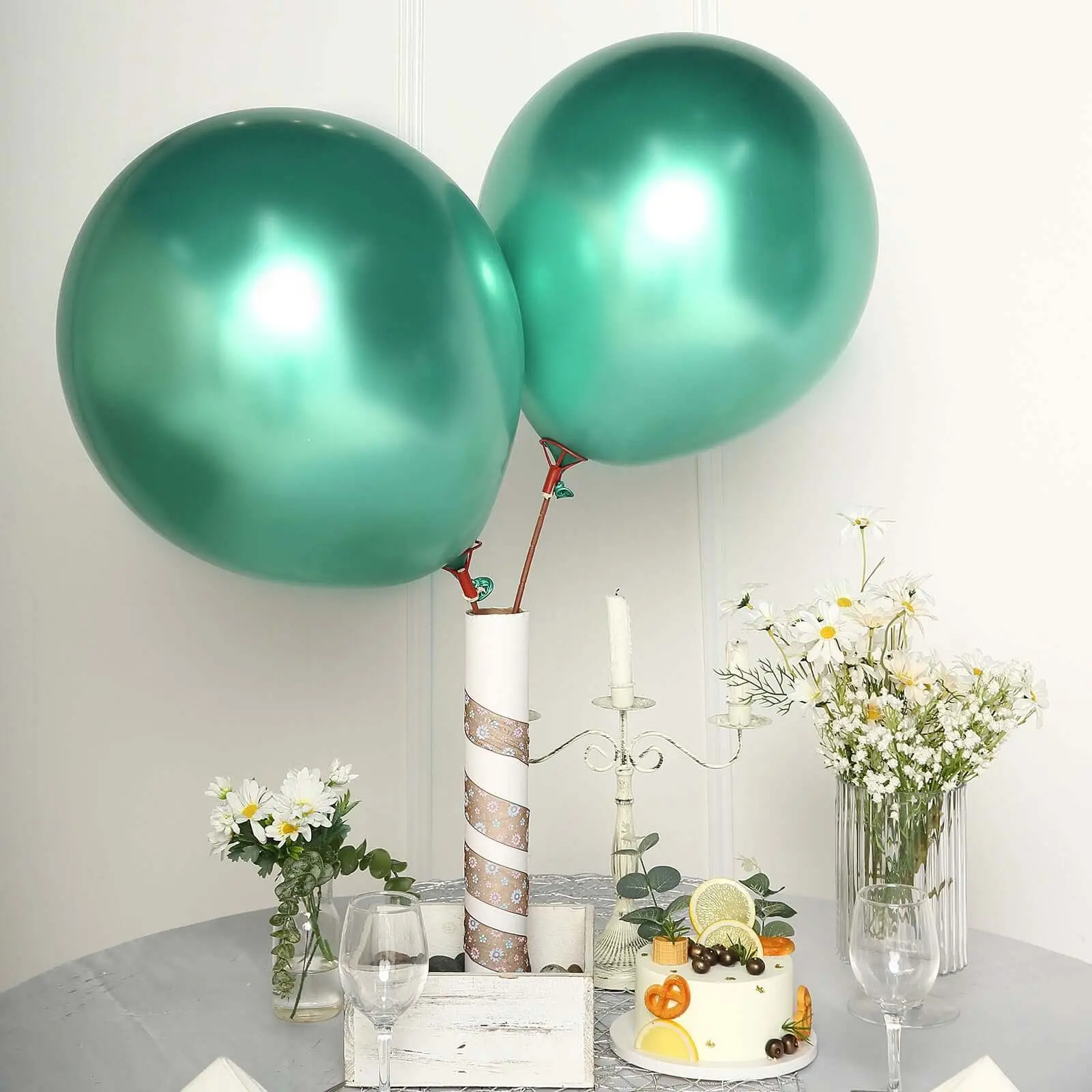 5 Pack Metallic Chrome Green Latex Helium or Air Party Balloons 18"