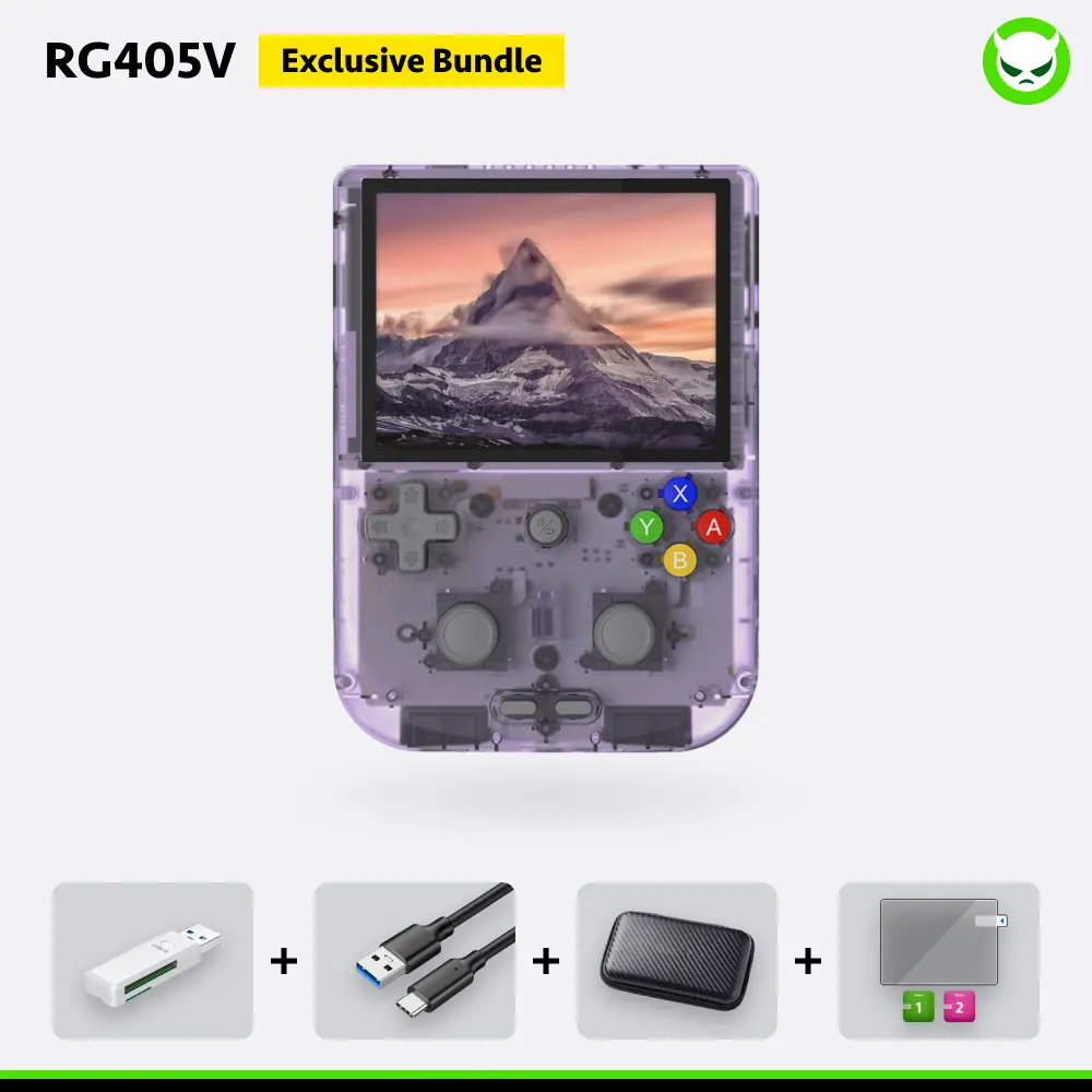 Anbernic RG405V【Buy 1 Get 1 ROMs Card+1 Card Reader+1 Fancy Case+1 Screen Protector+1 Type-C Cable】4-inch IPS Touch Screen 640*480 Unisoc Tiger T618 64-bit Mali G52 Android 12 Li-polymer Battery 5500 mAh Ready to Use, Console, Handheld Gaming Console, Por