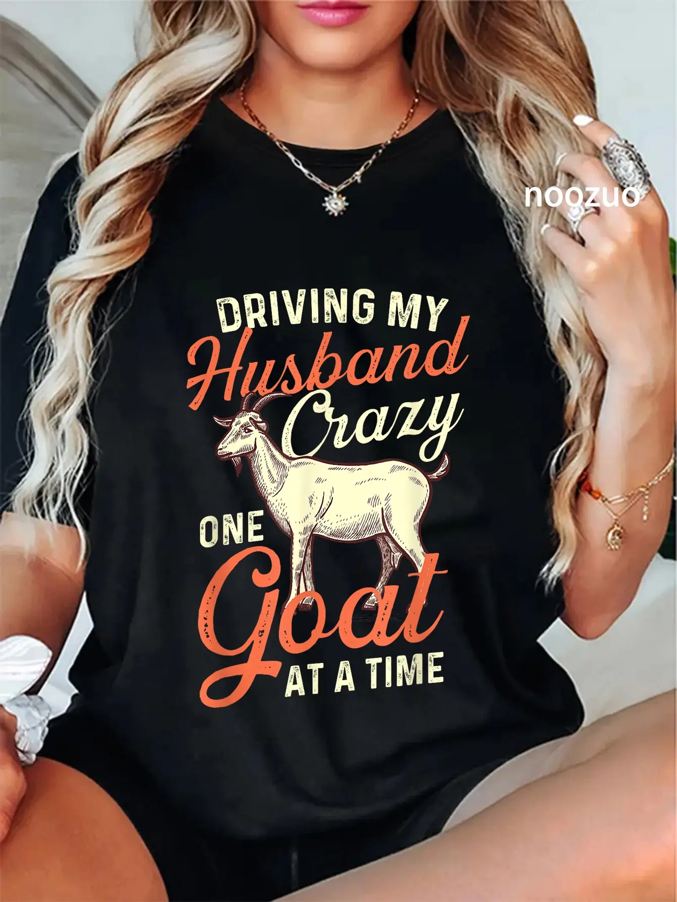 100% Cotton Driving My Husband Crazy One Goat At A Time - Goat Lover T-Shirt