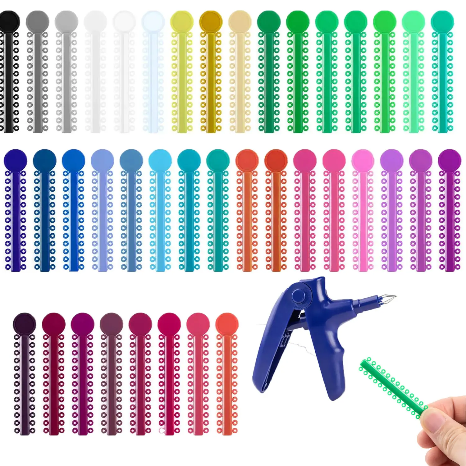Dental Orthodontic Ligature Ring Set, Multi-Color Orthodontic Rubber Bands, Professional Teeth Ligature Ties and Ligature Gun Tools Kit