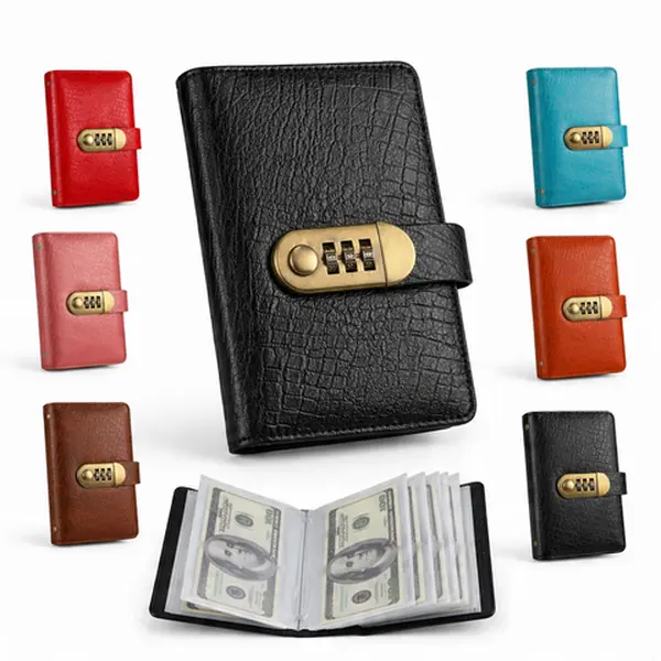 100-Pocket Transparent Currency Album - Top-Grade PU Leather, Password Lock, Durable Material, Secure Protection, Large Capacity Storage, High Clarity Transparent Sleeves, Banknote Collectibles Binder, Gift-Ready Office Accounting Supplies