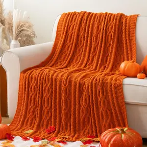 Burnt Orange Chenille Knit Throw Blanket – 51" x 67" | Soft, Warm & Cozy Boho Fall Blanket for Couch, Bed, or Living Room
