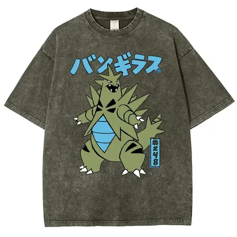 Unisex Cartoon of Rock Monster from Japanese Game Illustrated Book pocket Graphict Washed T-Shirt Personalized Pattern Y2k Clothing Round Neck Washed T-Shirt,Women's Clothing 100% Cotton, Menswear, Top, Vintage Style,Summer Casual Oversized