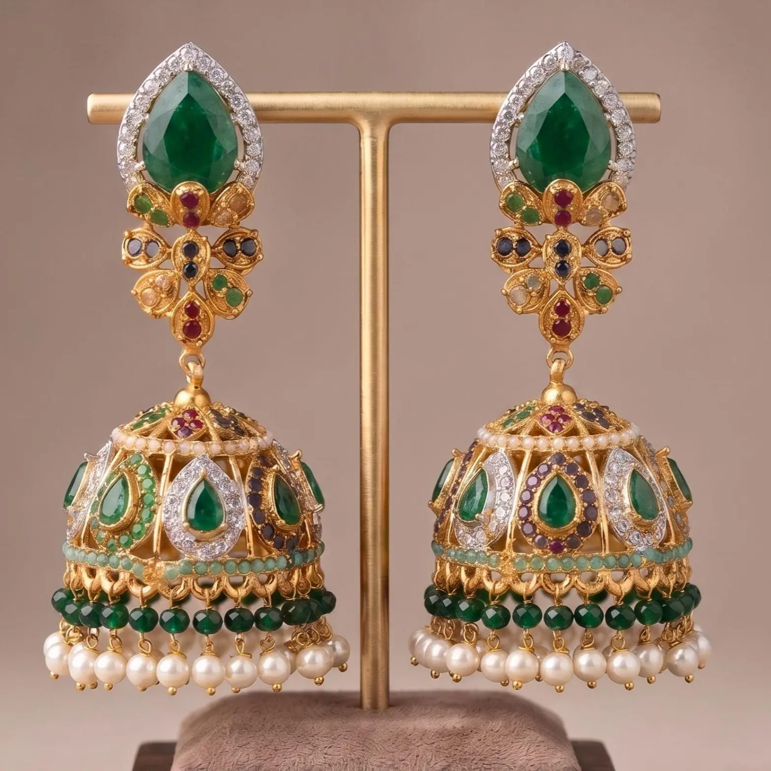 Nauratan Jhumka Earrings | Colorful South Asian Bridal & Festive Jewelry | Pakistani Jhumkas