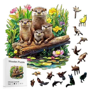501pcs Otter Wooden Jigsaw Puzzle, Irregular Animal-Shaped Brain Challenge, Colorful Otters Nature Art, 3D Desktop Puzzle Game, Adult Gift, Wooden Puzzles