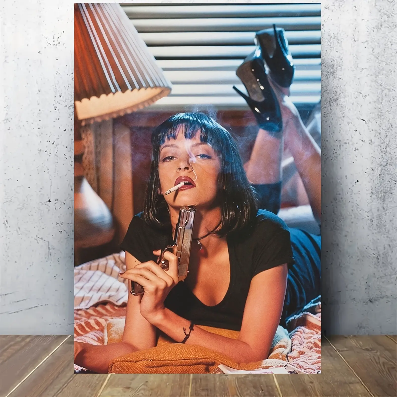 12x18 Inch Black & White Vintage Movie Poster - Pulp Fiction Style Wall Art with Retro Decor for Bedroom, Office, Living Room, or Cafe |     Detailed Print Quality, Iconic Smoking Woman Design, Office Artwork |     Highquality Print