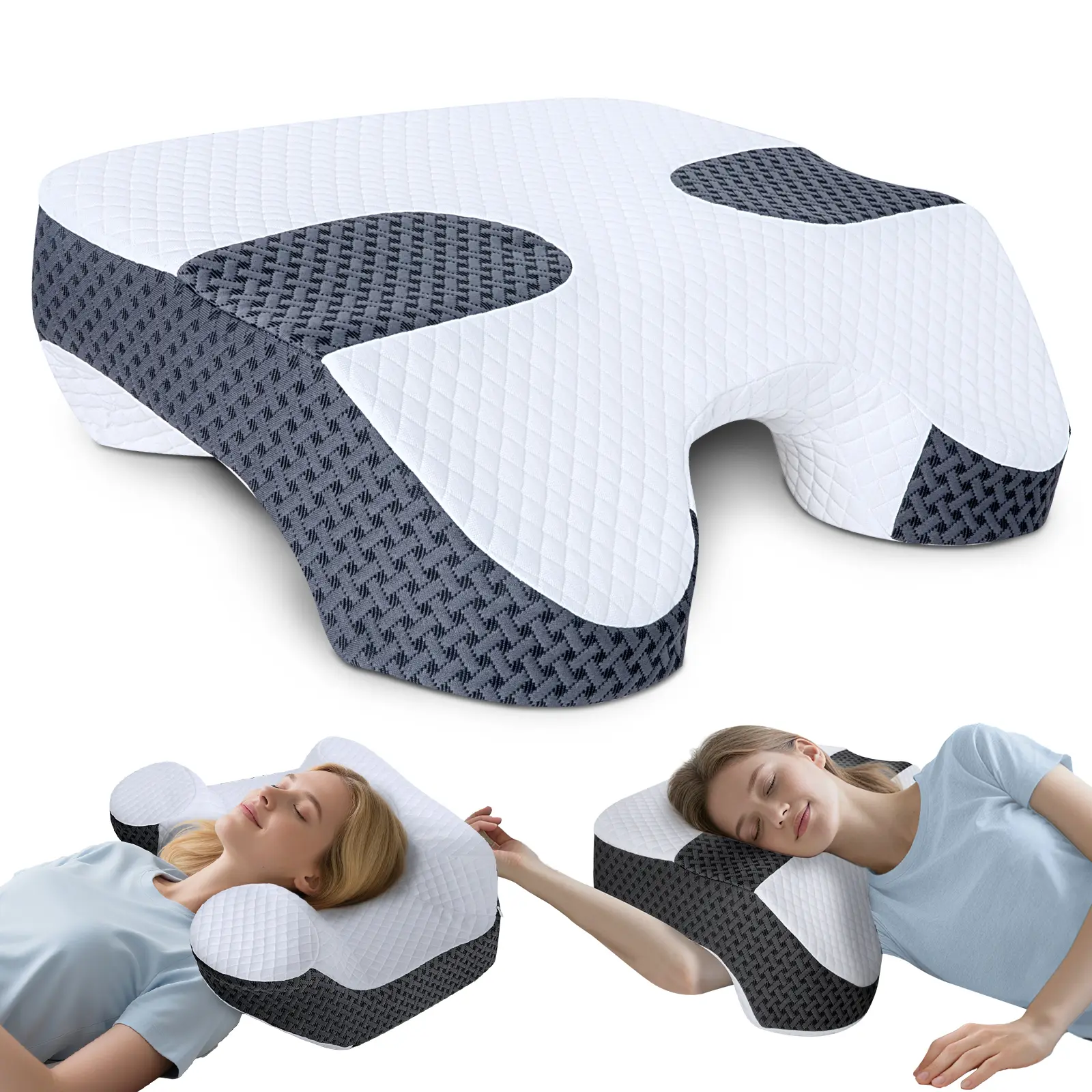 SAHEYER Ergonomic Cervical Neck Pillow for Side Sleepers - 3 Arm Holes, 2-in-1 Design, Shoulder Pain Relief, CPAP Friendly, Moisture-Wicking Mesh Cover, Pillows for Sider Sleeping,bedding，Deep sleep pillow,Memory foam pillow,Back to School