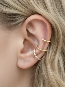 Ear Cuff Earrings for Women, Non Piercing Jewelry, Gold, Artificial Cubic Zirconia Round Huggie Ear Cuff for Non Pierced Ears Clip on Cartilage Earring, Gold Earrings For Valentine's Day & New Year Gifts