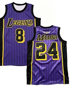 Kobe Bryant 8&24 Los Angeles Legend Mamba Basketball Jersey Purple Vertical Pinstripe Angel Wing Halo Logo Retro Satin Breathable Mesh Sleeveless for Kobe Fans,Supporters, Mamba Collectors, Retro Streetwear & Basketball Legend Enthusiasts