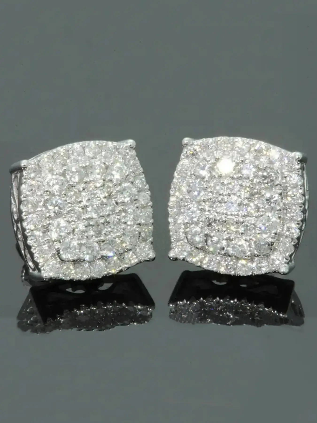 Luxury Hip Hop Synthetic Zirconia Stud Earrings, Shining Earrings, High Quality Sparkling Zirconia Earrings, Unisex Geometric Square Design, Perfect for Daily Wear & Special Occasions, Fashionable Jewelry Accessories, Trendy Jewelry