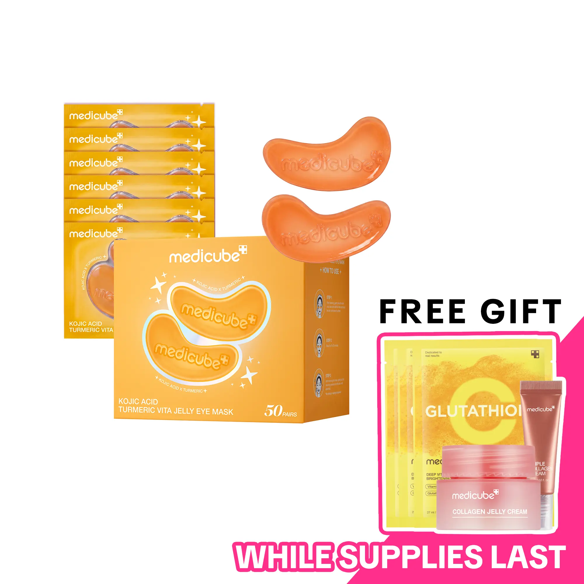 [NEW] [medicube] Kojic Acid Turmeric Vita Jelly Eye Mask | Hydrogel Eye Patches with Kojic Acid, Turmeric, Vitamin C | Refreshing for Puffy, Tired Eyes | Soothing & Calming & Tone Renewal & Radiance Care | Troubled Skin & After Spot Care | Korean Skincare