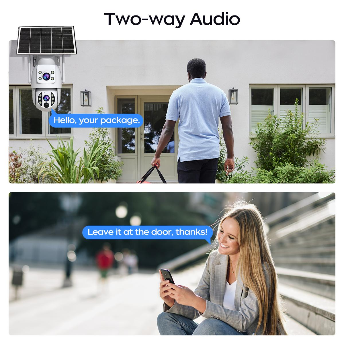 JOOAN Solar WiFi cctv Security Camera 2K HD Outdoor Wireless Camera with Spotlight PIR Motion Detection Color Night Vision Waterproof IP66 Dual Lens 360° PTZ No Blind Spot Auto Tracking Two-Way Audio Siren Alarm Alexa Compatible