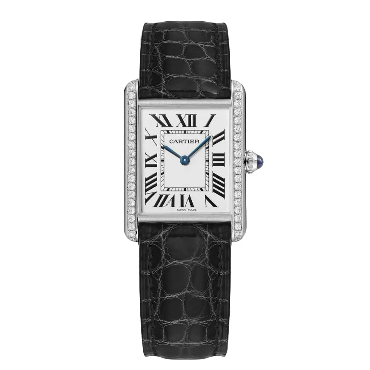 Cartier Tank With Diamond XL 34.8x27.4mm Ref. W5200003 Stainless Steel Aftermarket Diamond Bezel Automatic Men's Watch WHP042255