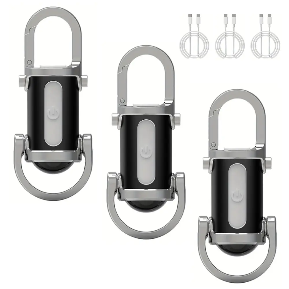 1/2/3 Pcs USB Rechargeable LED Keychain Flashlight with Carabiner Hook - EDC Handheld Camping Accessory, Compact Lightweight, Long Battery Life, Bright Illumination, Easy Clip-On Carry, Home Safety Tool, Keychain Light, Rechargeable LED Torch Accessory, E