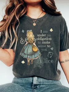 Alice in Wonderland Short T-Shirt, "I Am Under No Obligation To Make Sense To You" Retro Graphic Tee, Vintage Book Lover Shirt, Fairy Tale Gift for Her, Top Everyday, Womenswear
