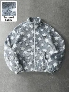 Unisex Y2K Style Starry Sky Soft Plush Fitted Zipper Jacket, Street Fashion Outerwear, Warm Trendy Design, Ideal for Streetwear, Outdoor, Daily Wear, Coats